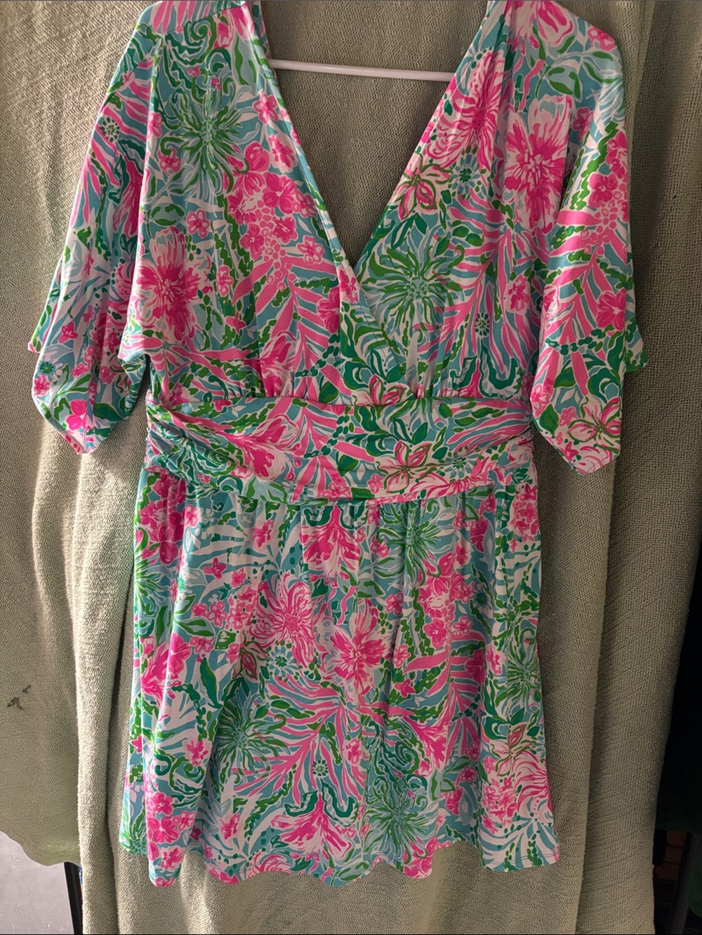 Lilly Pulitzer Green & Pink Floral V-Neck Women’s Parigi Romper